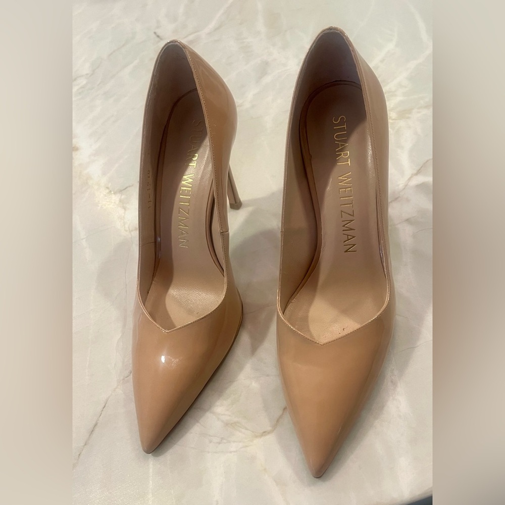 Stuart Weitzman Beige Power Pump 100mm Patent Leather sz 7.5